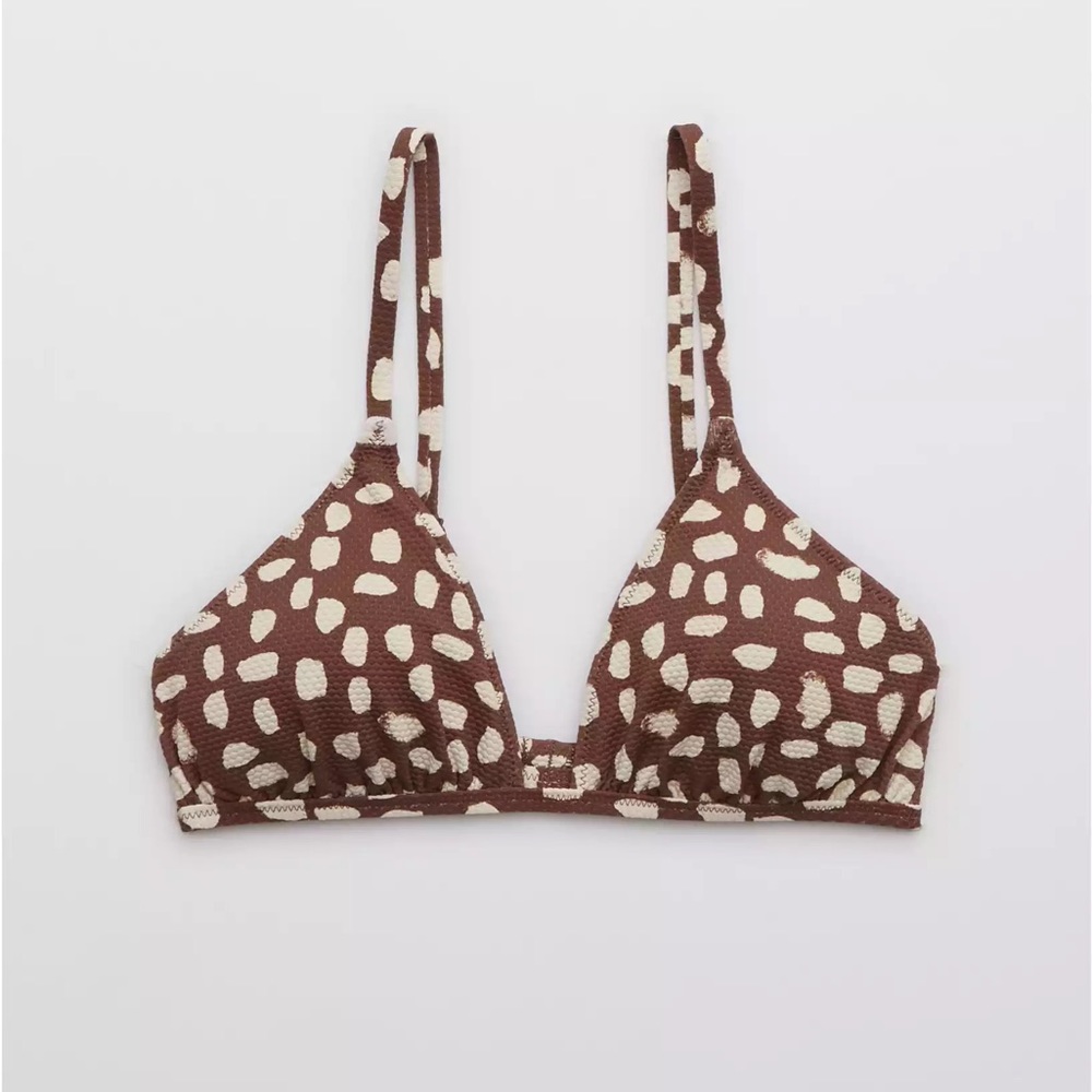 Aerie Brown and White Bikini Top